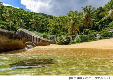 Beautiful deserted and unspoilt beach surrounded by rainforest Beautiful deserted and unspoilt beach surrounded by rainforest 99589271