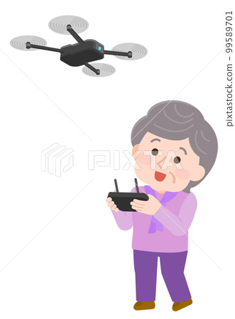 Illustration of an elderly woman operating a drone 1 Illustration of an elderly woman operating a drone 1 99589701