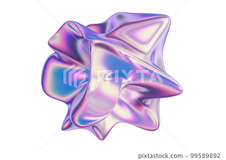 3d organic iridescent shape. Abstract holographic metallic ball with ripples and waves. 3d rendering gradient shape design element isolated on white background. Brutalist futuristic style 3d organic iridescent shape. Abstract holographic metallic ball with ripples and waves. 3d rendering gradient shape design element isolated on white background. Brutalist futuristic style 99589892