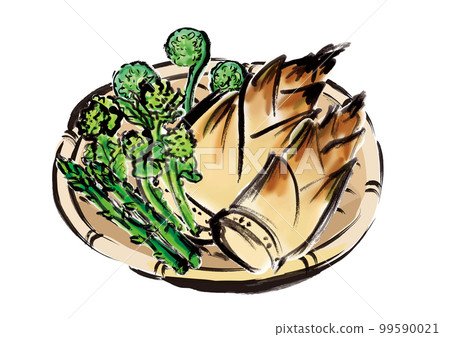 Spring vegetables basket hand drawn Japanese style illustration 99590021