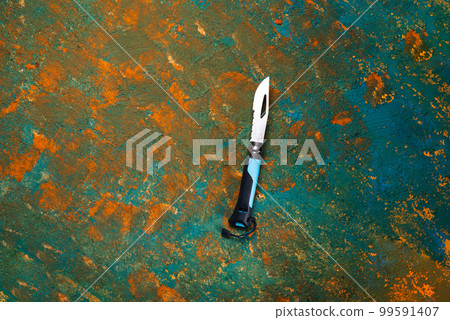 Tourist folding knife. Knife with whistle and serrated blade. French pocket knife. 99591407