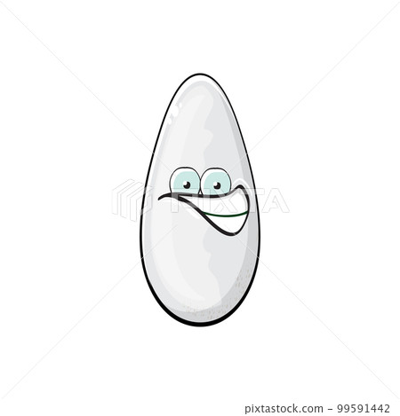 Rice character. Cartoon rice grain characters isolated on white background. Funky rice character with eyes and mouth. Vector white rice clip art, emoji, label and sticker 99591442