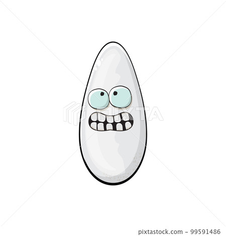 Rice character. Cartoon rice grain characters isolated on white background. Funky rice character with eyes and mouth. Vector white rice clip art, emoji, label and sticker 99591486