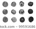 Set of black and white circles isolated on white background. Gray, black round watercolor shape for text. Set of black and white circles isolated on white background. Gray, black round watercolor shape for text. 99591686