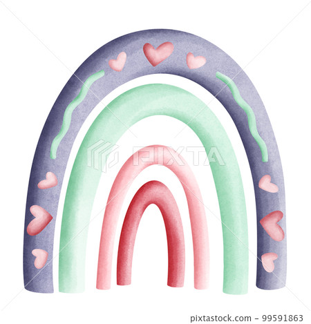 Love Pastel Rainbow Cute Romantic Watercolor Clipart. Paris In Love collection with lovely pink rainbow for romantic design element, love art, wedding watercolor illustration. 99591863