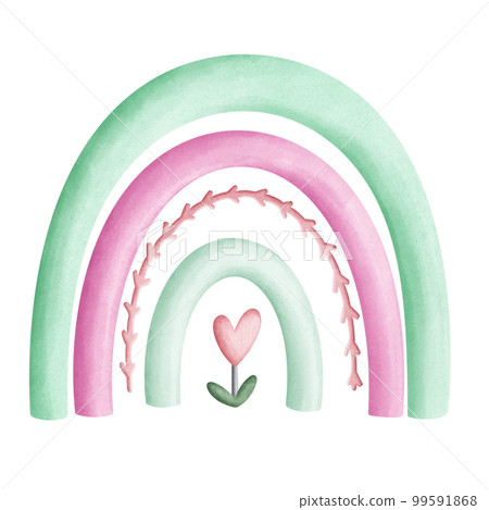 Love Pastel Rainbow Cute Romantic Watercolor Clipart. Paris In Love collection with lovely pink rainbow for romantic design element, love art, wedding watercolor illustration. 99591868