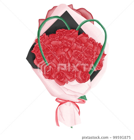 Red Rose Flowers Cute Romantic Watercolor Clipart. Paris In Love collection with rose flowers bouquet for romantic design element, love art, wedding watercolor illustration. 99591875