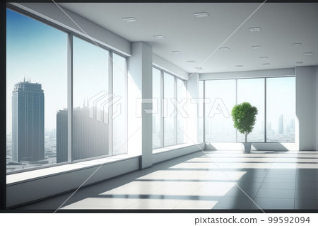 Empty modern office background in city center . Workspace interior design . Empty modern office background in city center . Workspace interior design . 99592094