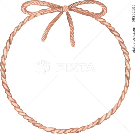 Rope wreath and a bow. Watercolor vector illustration. Round place for text. Isolated on a white background. For the design social network posts, labels, stickers on a marine theme 99592193