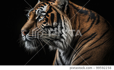 The tiger in hyper-realistic representation: detailed close-up from the side 99592238