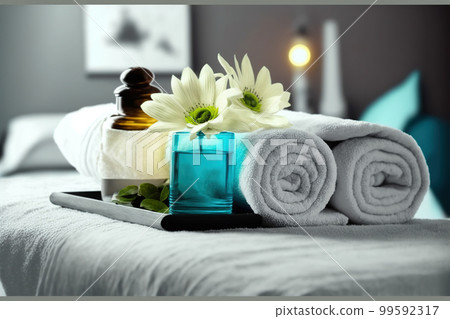 AI Generative image, spa accessory composition set in spa hotel wellness center 99592317