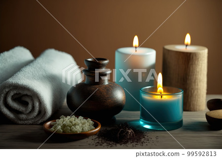 AI Generative image, spa accessory composition set in spa hotel wellness center 99592813