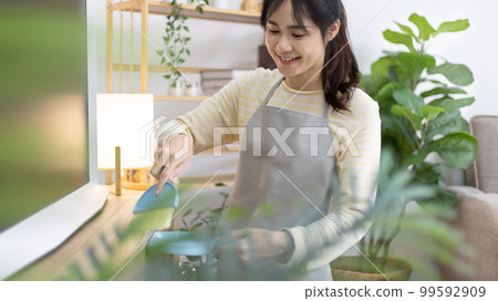 Housewife is cleaning things and Storage cabinet or showcase in the living room, Big cleaning, Housework, Daily routine ,Removes germs and dirt and deep stains, Clean up on weekends. 99592909