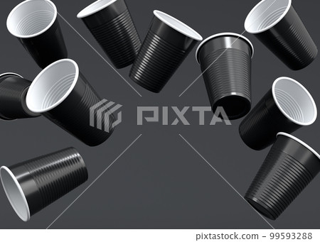 Set of pastic disposable party cup for juice, fresh, beer on monochrome black Set of pastic disposable party cup for juice, fresh, beer on monochrome black 99593288