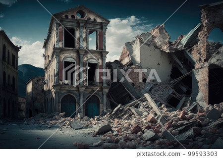 AI generated the ruins of a building after an earthquake or other destruction caused by a natural disaster or war AI generated the ruins of a building after an earthquake or other destruction caused by a natural disaster or war 99593303