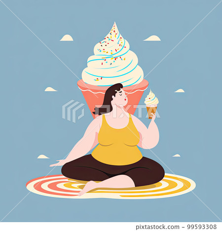 AI generated image of Young woman meditating to relax and get rid of stress	 99593308