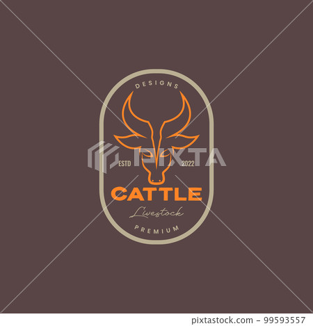 portrait cattle livestock cow long horn meat with vintage style retro badge logo design vector icon illustration template 99593557