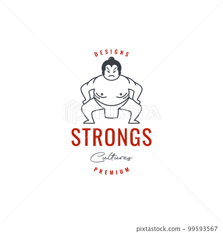 japan man sumo wrestler fat strong lines art hipster vintage logo design vector icon illustration template 99593567