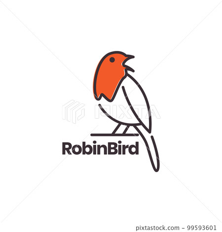 bird robin singing loud long tails lines art colored logo design vector icon illustration template 99593601