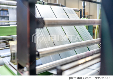 production of plastic bags and packaging on machines in the factory production of plastic bags and packaging on machines in the factory 99593842