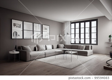 Stylish scandinavian living room with design mint sofa, furnitures, mock up poster map, plants and elegant personal accessories. Modern home decor. Bright and sunny room. Generative AI illustration. Stylish scandinavian living room with design mint sofa, furnitures, mock up poster map, plants and elegant personal accessories. Modern home decor. Bright and sunny room. Generative AI illustration. 99594083
