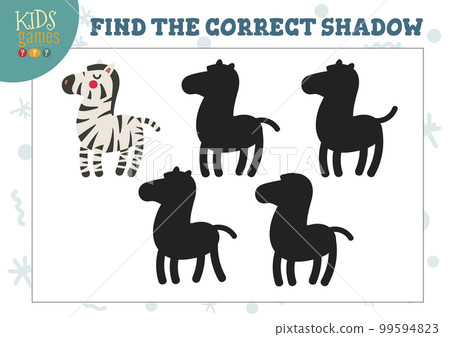 Find the correct shadow for cute cartoon zebra educational preschool kids mini game 99594823