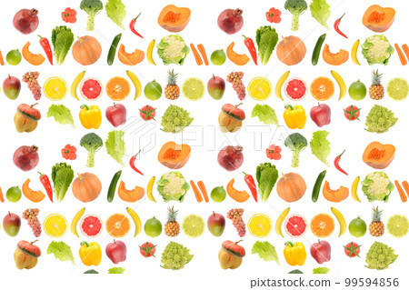 Fruit vegetable seamless pattern isolated on white Fruit vegetable seamless pattern isolated on white 99594856