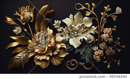 Oil flower painting, botanic print on canvas, greeting card, nature concept. Generated AI. 99594894