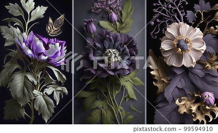 Oil flower painting, botanic print on canvas, greeting card, nature concept. Generated AI. Oil flower painting, botanic print on canvas, greeting card, nature concept. Generated AI. 99594910