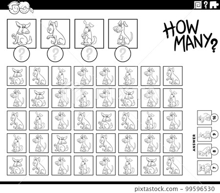 how many cartoon dogs counting task coloring page 99596530