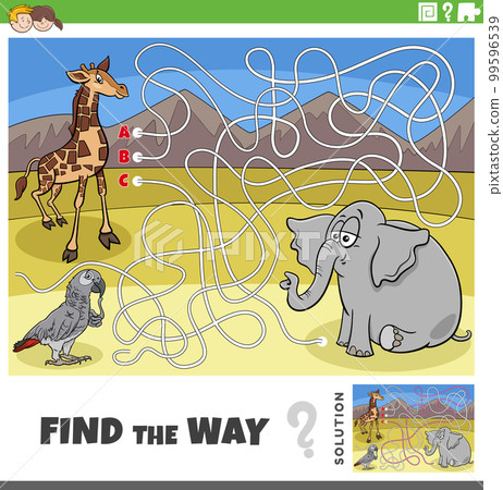 find the way maze game with cartoon animals 99596539