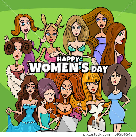 Women's Day card or banner design with cartoon women 99596542