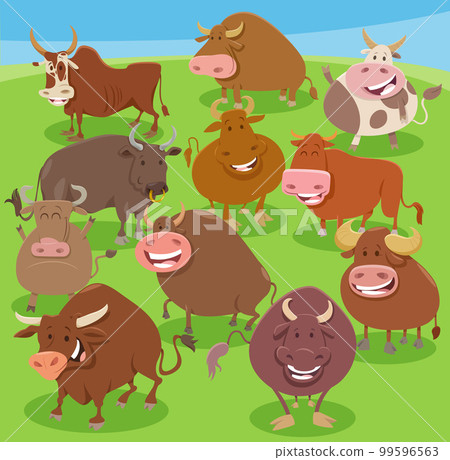 cartoon bulls farm animals comic characters group 99596563