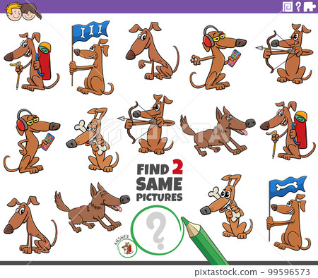 find two same cartoon dog characters educational game 99596573