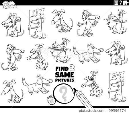 find two same cartoon dogs task coloring page 99596574
