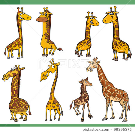 cartoon funny giraffes animals comic characters set 99596575