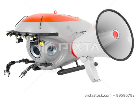 Megaphone with bathyscaphe, 3D rendering Megaphone with bathyscaphe, 3D rendering 99596792