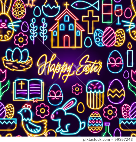 Happy Easter Holiday Neon Frame 99597248