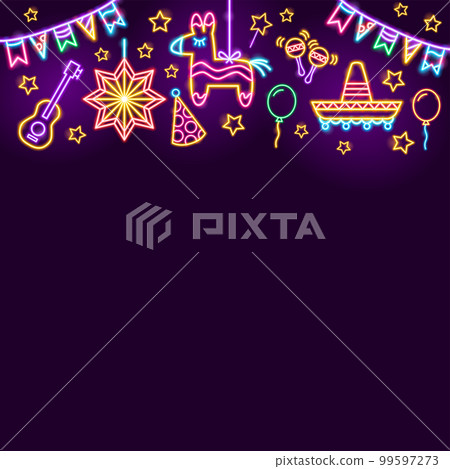Birthday Party Pinata Holiday Neon Background Birthday Party Pinata Holiday Neon Background 99597273