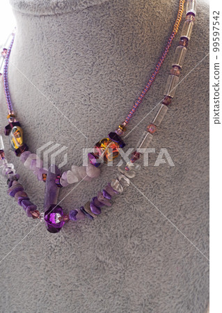 stylish handmade author chokers with natural gemstones. hobby and fashion concept stylish handmade author chokers with natural gemstones. hobby and fashion concept 99597542