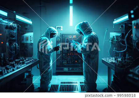 Scientists in the lab working on cpu chip and technologies 99598018