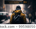 Man in the city walking at snow storm 99598050