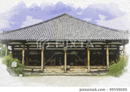 Watercolor-style Gango-ji Temple Gokuraku-do (Main Hall) Nara City, Nara Prefecture 99599089