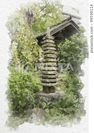 奈良縣奈良市水彩風格的元興寺塔遺址石塔 奈良縣奈良市水彩風格的元興寺塔遺址石塔 99599114