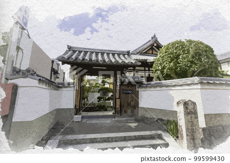 Watercolor-style Jigenji temple gate, Nara City, Nara Prefecture Watercolor-style Jigenji temple gate, Nara City, Nara Prefecture 99599430