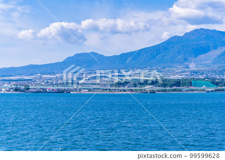 Ariake Sea and Shimabara Peninsula seen from the ferry (cityscape of Shimabara City) ``From Kumamoto Port to Shimabara Port (ferry voyage)'' Ariake Sea and Shimabara Peninsula seen from the ferry (cityscape of Shimabara City) ``From Kumamoto Port to Shimabara Port (ferry voyage)'' 99599628