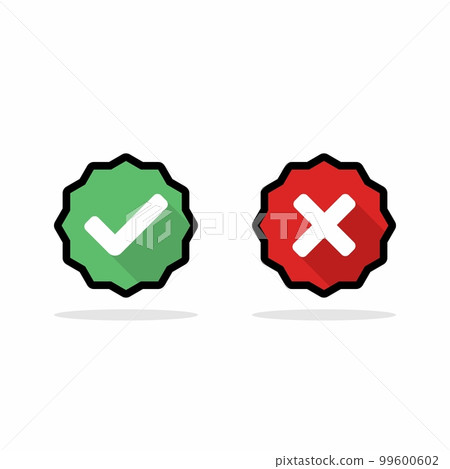 Check and wrong marks, Tick and cross marks, Accepted/Rejected, Approved/Disapproved, Yes/No, Right/Wrong, Green/Red, Correct/False, Ok/Not Ok - vector mark symbols in green and red. Black stroke and Check and wrong marks, Tick and cross marks, Accepted/Rejected, Approved/Disapproved, Yes/No, Right/Wrong, Green/Red, Correct/False, Ok/Not Ok - vector mark symbols in green and red. Black stroke and 99600602