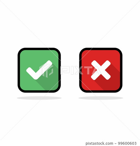 Check and wrong marks, Tick and cross marks, Accepted/Rejected, Approved/Disapproved, Yes/No, Right/Wrong, Green/Red, Correct/False, Ok/Not Ok - vector mark symbols in green and red. Black stroke and Check and wrong marks, Tick and cross marks, Accepted/Rejected, Approved/Disapproved, Yes/No, Right/Wrong, Green/Red, Correct/False, Ok/Not Ok - vector mark symbols in green and red. Black stroke and 99600603