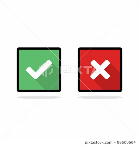 Check and wrong marks, Tick and cross marks, Accepted/Rejected, Approved/Disapproved, Yes/No, Right/Wrong, Green/Red, Correct/False, Ok/Not Ok - vector mark symbols in green and red. Black stroke and Check and wrong marks, Tick and cross marks, Accepted/Rejected, Approved/Disapproved, Yes/No, Right/Wrong, Green/Red, Correct/False, Ok/Not Ok - vector mark symbols in green and red. Black stroke and 99600604