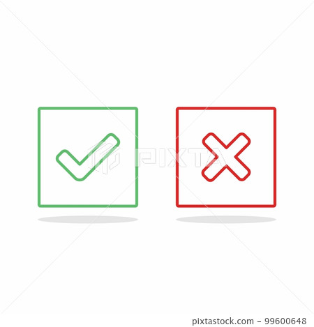 Check and wrong marks, Tick and cross marks, Accepted/Rejected, Approved/Disapproved, Yes/No, Right/Wrong, Green/Red, Correct/False, Ok/Not Ok - vector mark symbols in green and red. Isolated icon. Check and wrong marks, Tick and cross marks, Accepted/Rejected, Approved/Disapproved, Yes/No, Right/Wrong, Green/Red, Correct/False, Ok/Not Ok - vector mark symbols in green and red. Isolated icon. 99600648